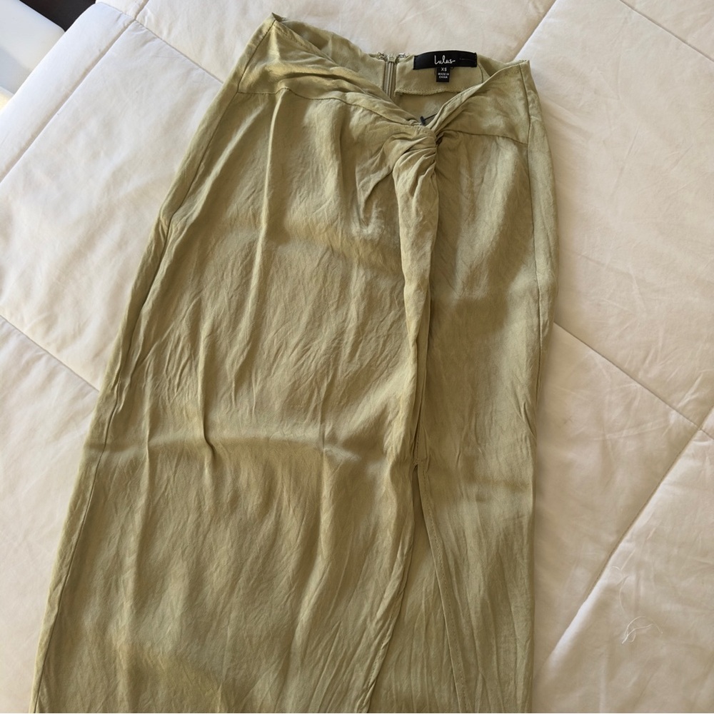 Lulu's Green Maxi Wrap Skirt with Tie Front